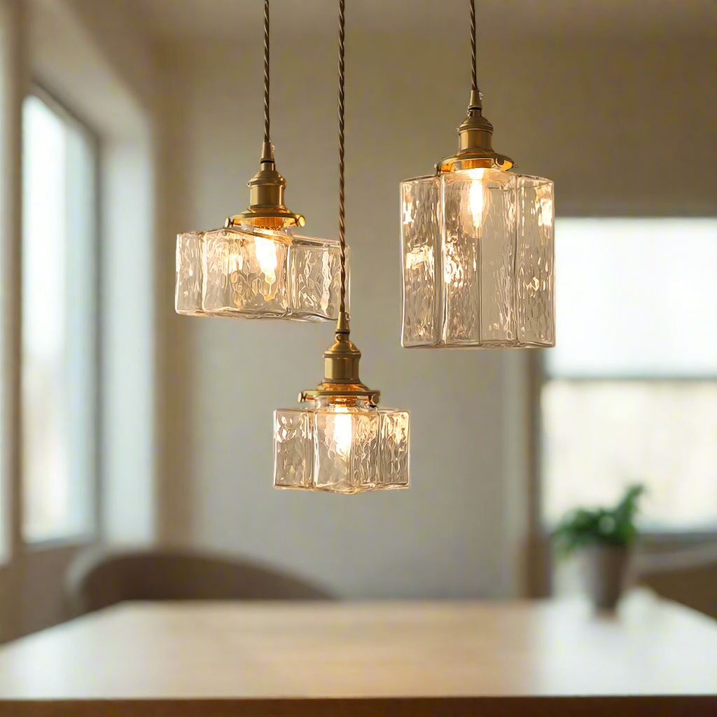 Retro-Moderne Hängeleuchte aus Glas mit goldenem Kabel - Elegante LED-Beleuchtung