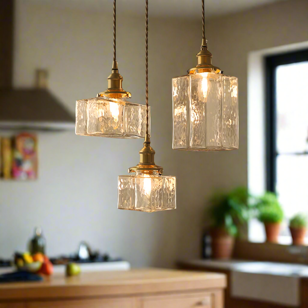 Retro-Moderne Hängeleuchte aus Glas mit goldenem Kabel - Elegante LED-Beleuchtung