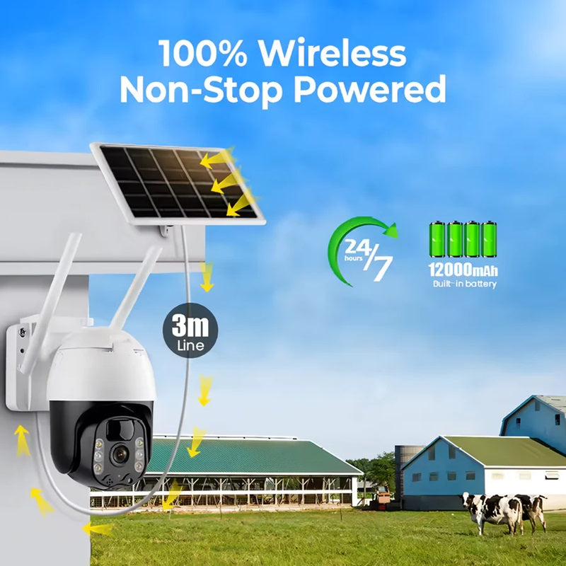 2K Solarbetriebene WIFI PTZ-Kamera mit automatischer Verfolgung & Nachtsicht