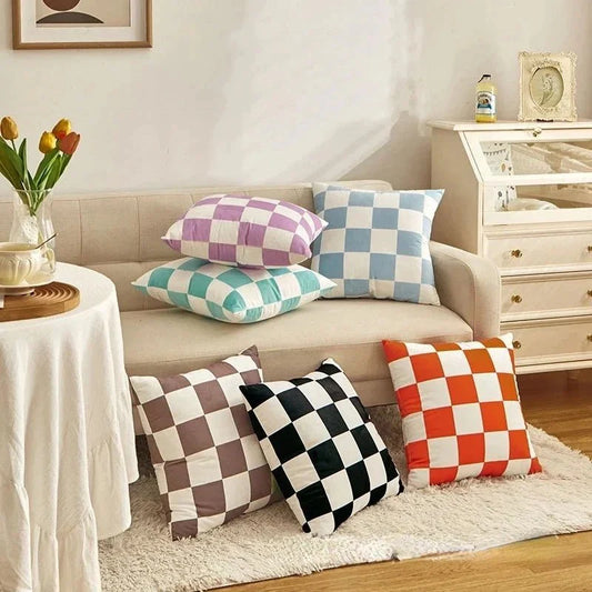 Retro-Stil Geprüft Plaid Kissenbezug