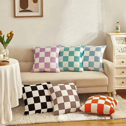 Retro-Stil Geprüft Plaid Kissenbezug
