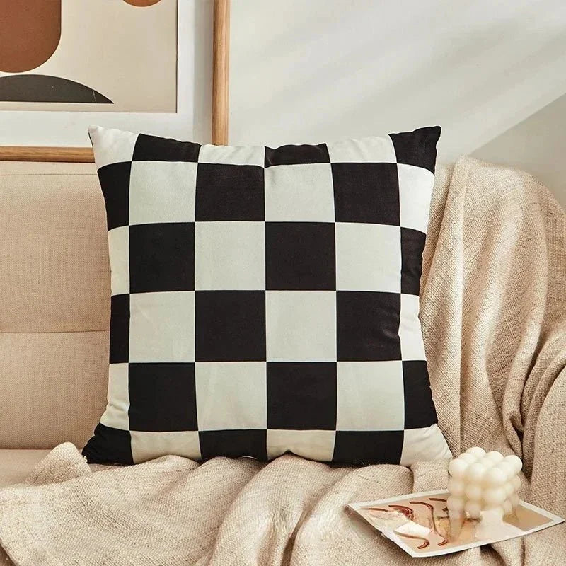 Retro-Stil Geprüft Plaid Kissenbezug