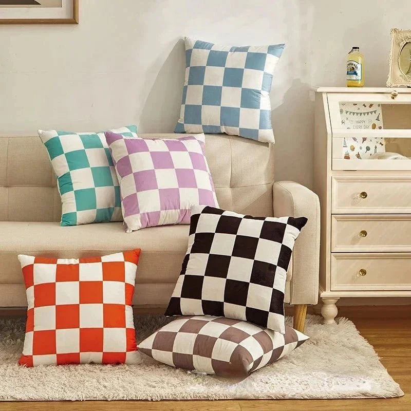 Retro-Stil Geprüft Plaid Kissenbezug