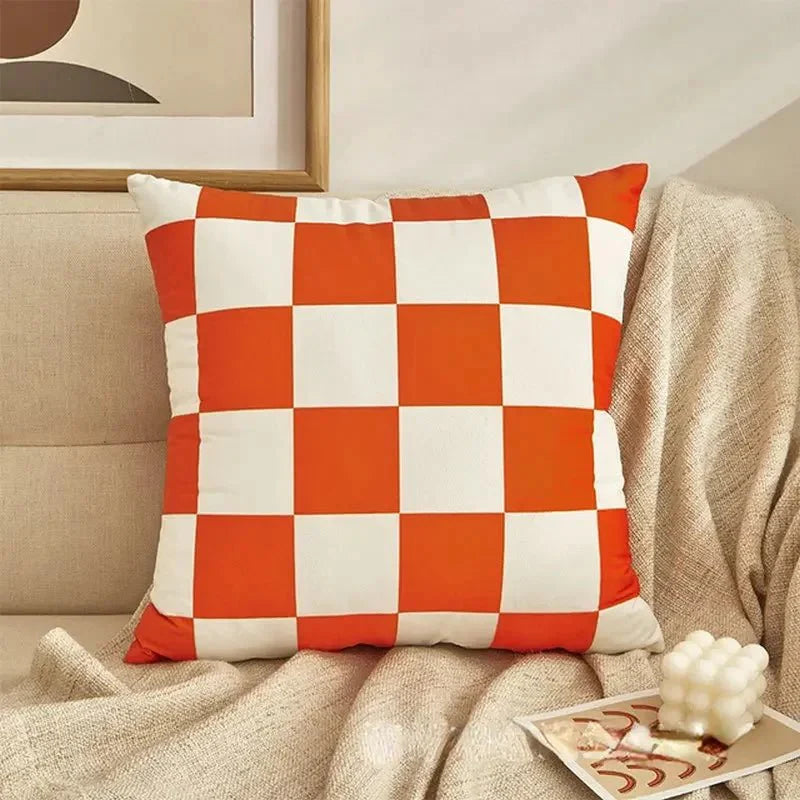 Retro-Stil Geprüft Plaid Kissenbezug