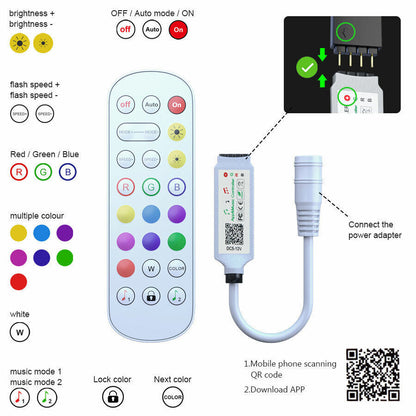 LED-Lichtstreifen, 30 m, 15 m, Musiksynchronisation, Bluetooth, 5050, RGB-Raumlicht mit Fernbedienung