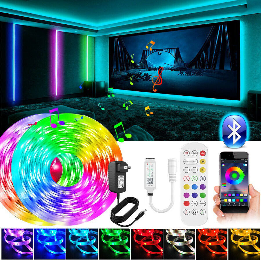 LED-Lichtstreifen, 30 m, 15 m, Musiksynchronisation, Bluetooth, 5050, RGB-Raumlicht mit Fernbedienung