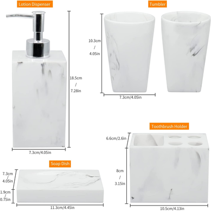 Garduru Marmor Badezimmer-Set 5-teilig | Edles Design | Luxuriöse Badaccessoires für Zuhause