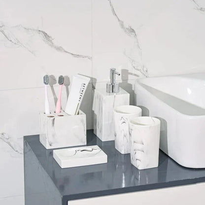 Garduru Marmor Badezimmer-Set 5-teilig | Edles Design | Luxuriöse Badaccessoires für Zuhause