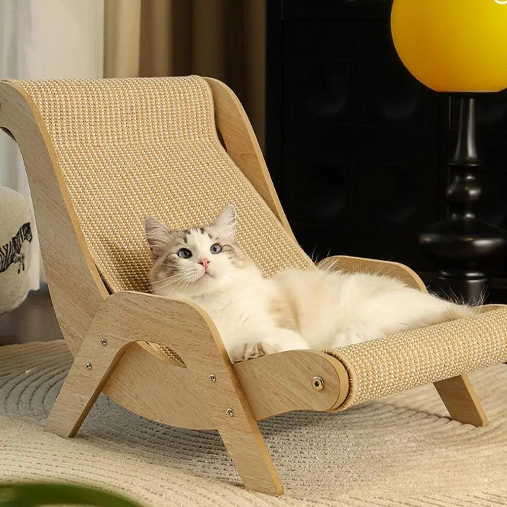 Sisal Holz Katzen Lounge Stuhl | Haustierfreundliches multifunktionales Katzenkratzmöbel