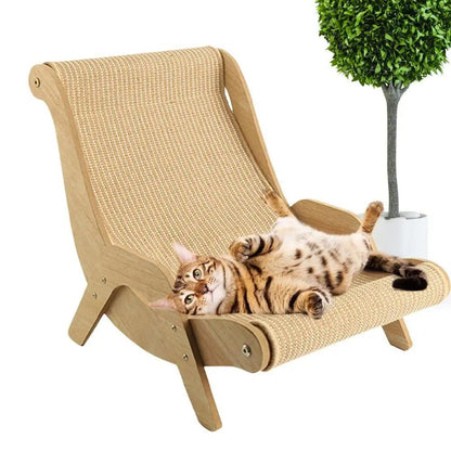 Sisal Holz Katzen Lounge Stuhl | Haustierfreundliches multifunktionales Katzenkratzmöbel