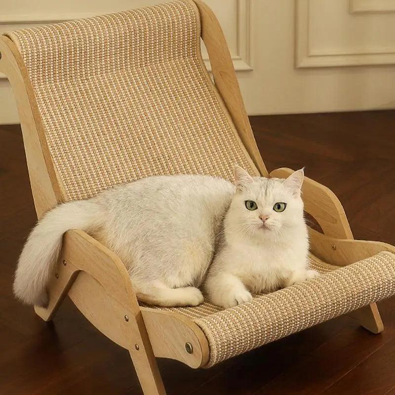 Sisal Holz Katzen Lounge Stuhl | Haustierfreundliches multifunktionales Katzenkratzmöbel