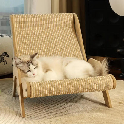 Sisal Holz Katzen Lounge Stuhl | Haustierfreundliches multifunktionales Katzenkratzmöbel