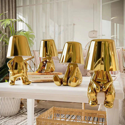 ThinkerGlow™ Goldene Denkfigur LED Tischlampe | Künstlerisches Stimmungslicht | Dekoleuchte für Zuhause & Büro