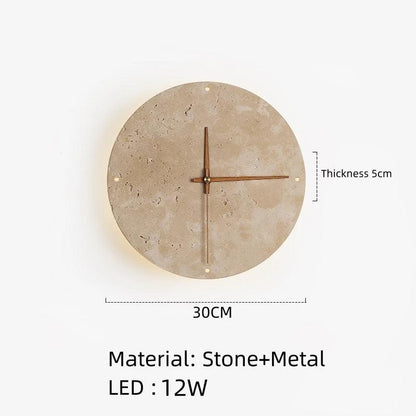 Travertin Marmor Wanddekoration Uhr mit LED Licht │ Moderne Minimalistische Naturstein Dekorative Uhr