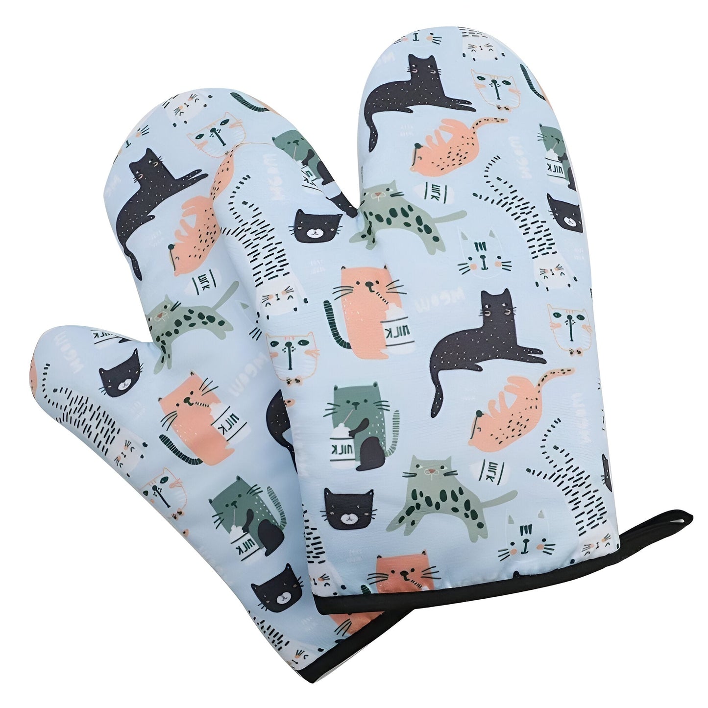 Zweiteiliges Set mit Katzenmotiv Ofenhandschuhe