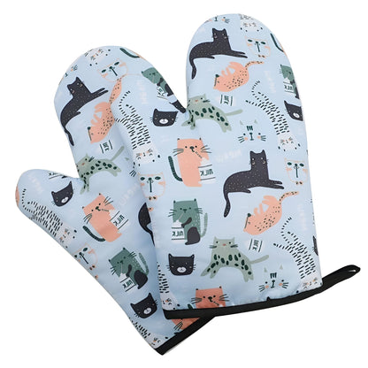 Zweiteiliges Set mit Katzenmotiv Ofenhandschuhe