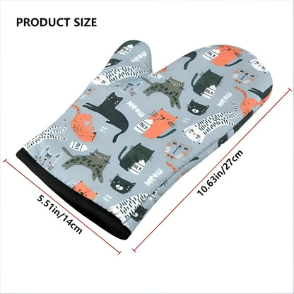 Zweiteiliges Set mit Katzenmotiv Ofenhandschuhe