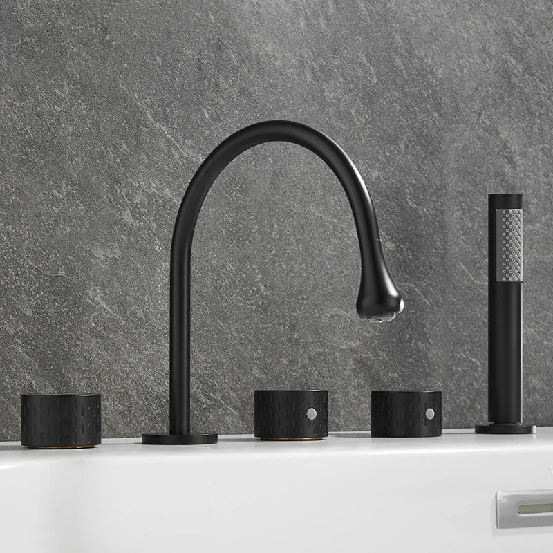 Luxus Messing Deckmontierter 5-Loch Badewannenwaschtischmischer Wasserhahn