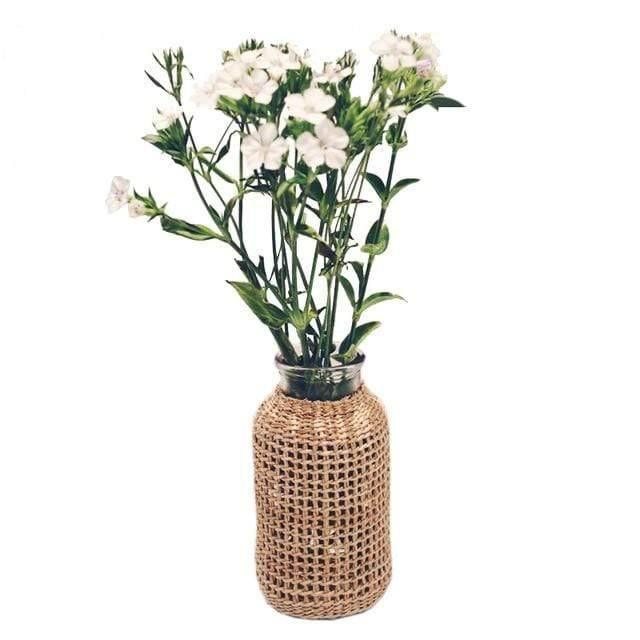 Garduru Design Vase mit Strohelementen | Handgefertigt | Deko für Wohnzimmer & Esszimmer | In 2 Größen erhältlich