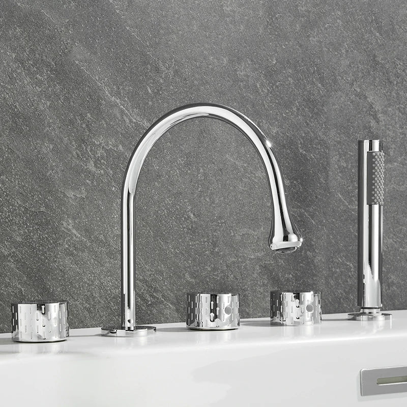 Luxus Messing Deckmontierter 5-Loch Badewannenwaschtischmischer Wasserhahn