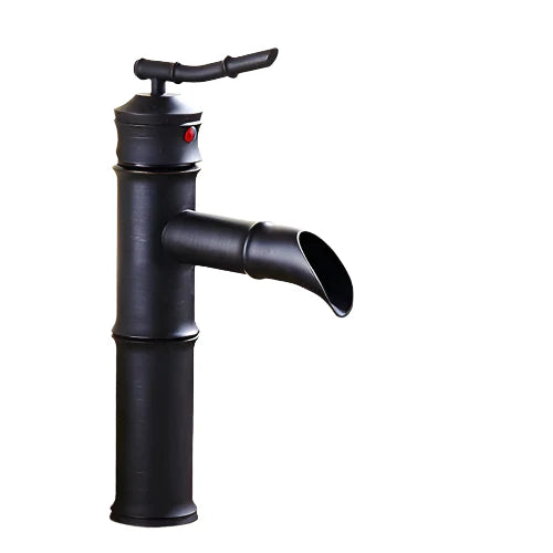 Schwarzer Bambus Messing Wasserfall Badezimmer Waschbecken Armatur Mischbatterie