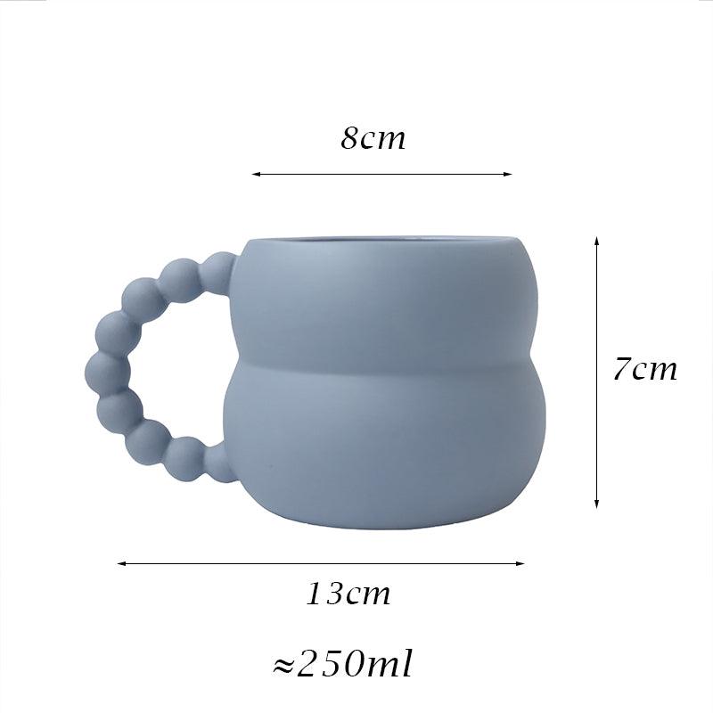 Nordic Home Keramik-Kaffeetasse (Beige/Blau/Weiß) │ Handgemachte Kunst-Milchteetasse │ Küchengeschirr