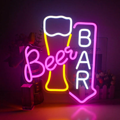 Lebendige Cocktails & Bier LED Neon Wandschild