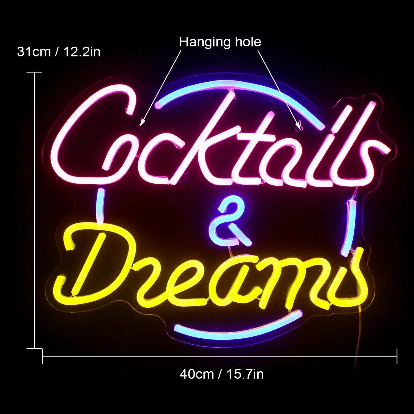 Lebendige Cocktails & Bier LED Neon Wandschild