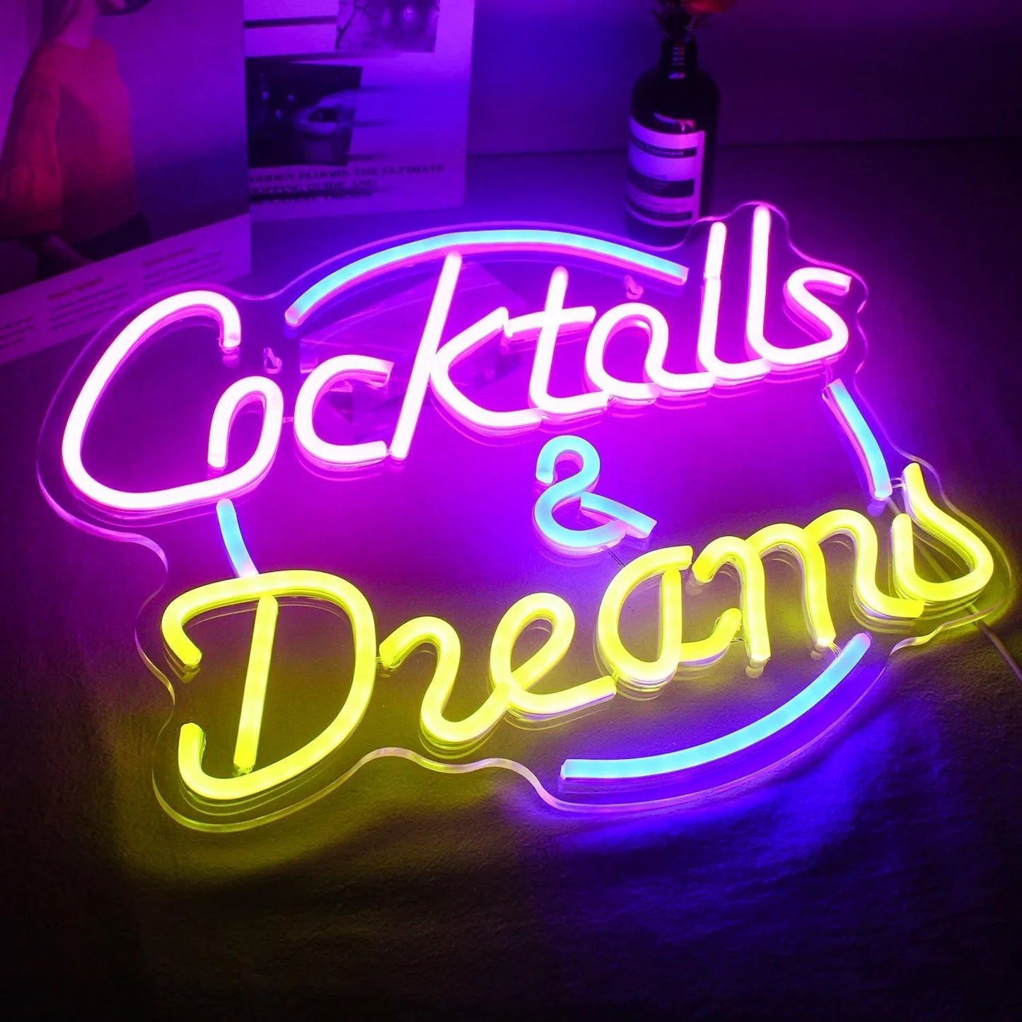 Lebendige Cocktails & Bier LED Neon Wandschild