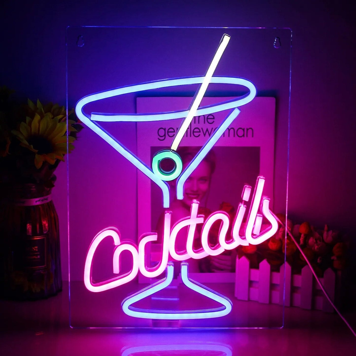 Lebendige Cocktails & Bier LED Neon Wandschild