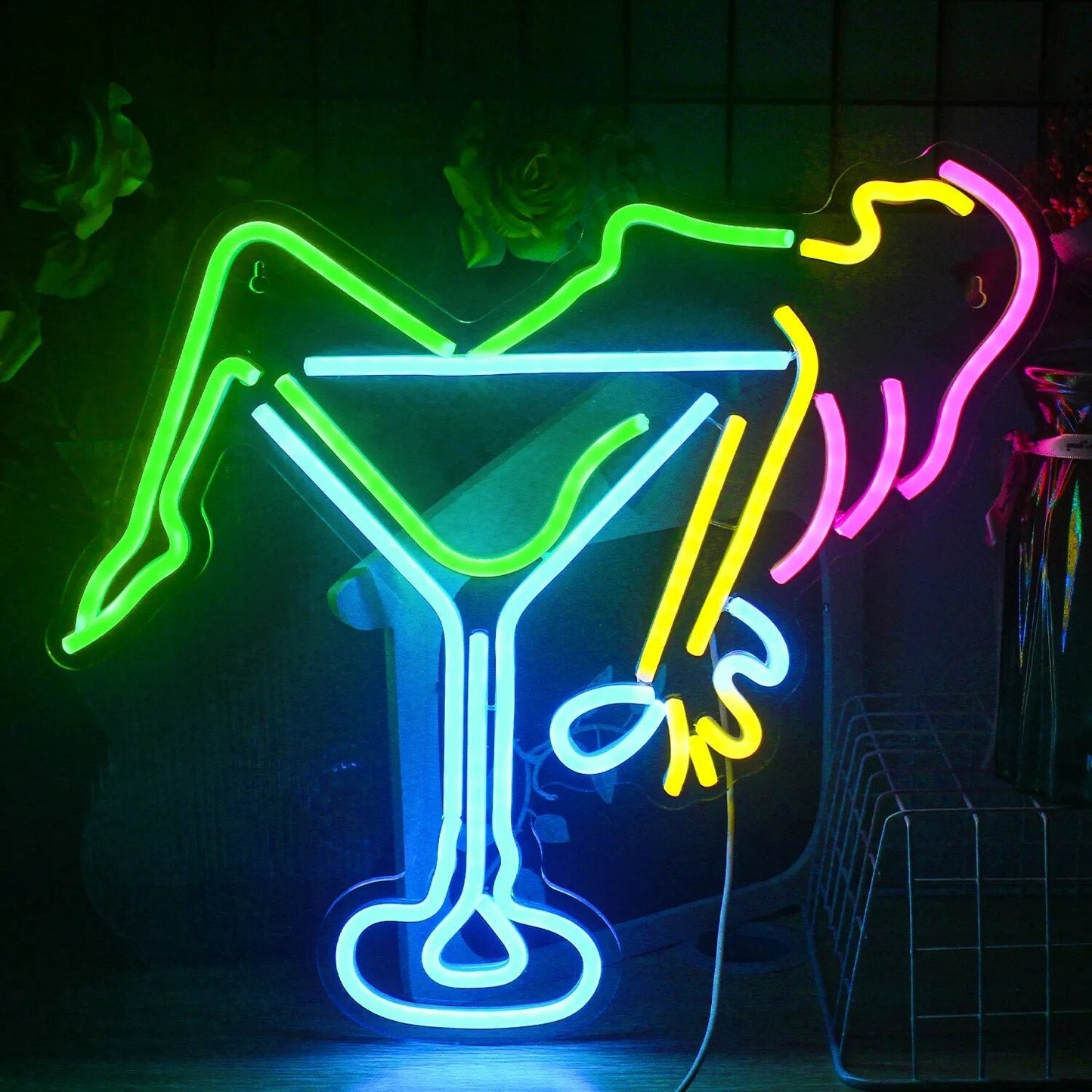 Lebendige Cocktails & Bier LED Neon Wandschild