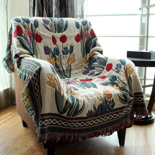Vintage Stil Tulpen Blumen Gestrickte Decke