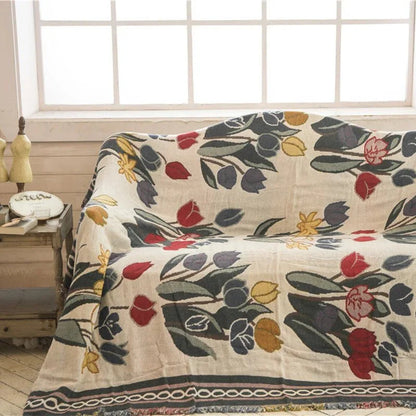 Vintage Stil Tulpen Blumen Gestrickte Decke