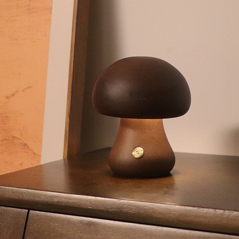 Massive Holz Pilz Tischlampe - USB wiederaufladbare LED kabellose Tischlampe