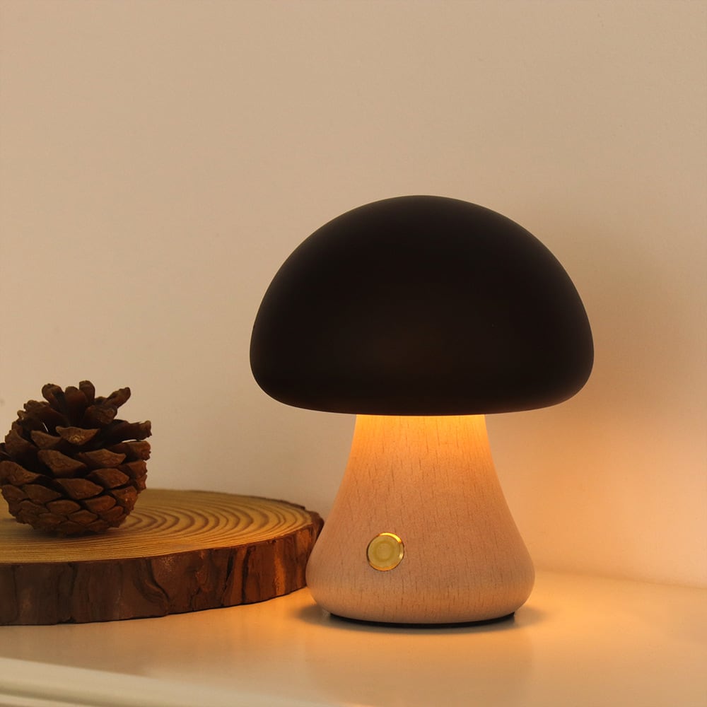 Massive Holz Pilz Tischlampe - USB wiederaufladbare LED kabellose Tischlampe