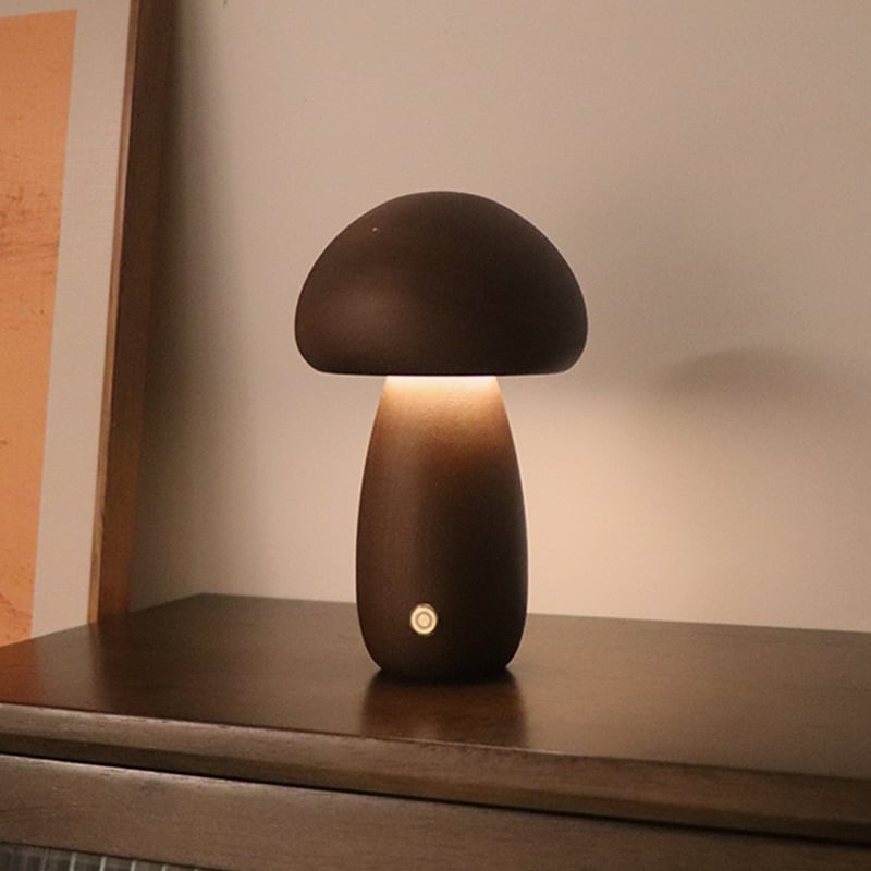 Massive Holz Pilz Tischlampe - USB wiederaufladbare LED kabellose Tischlampe