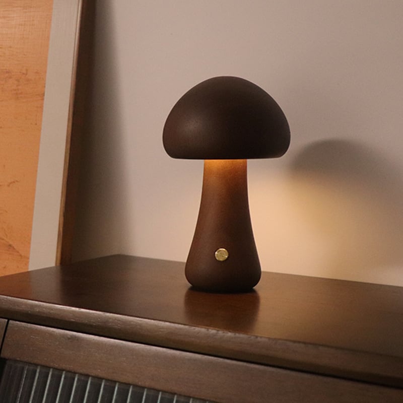 Massive Holz Pilz Tischlampe - USB wiederaufladbare LED kabellose Tischlampe