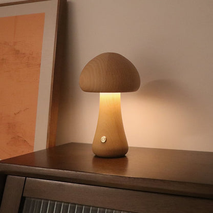 Massive Holz Pilz Tischlampe - USB wiederaufladbare LED kabellose Tischlampe
