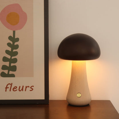 Massive Holz Pilz Tischlampe - USB wiederaufladbare LED kabellose Tischlampe