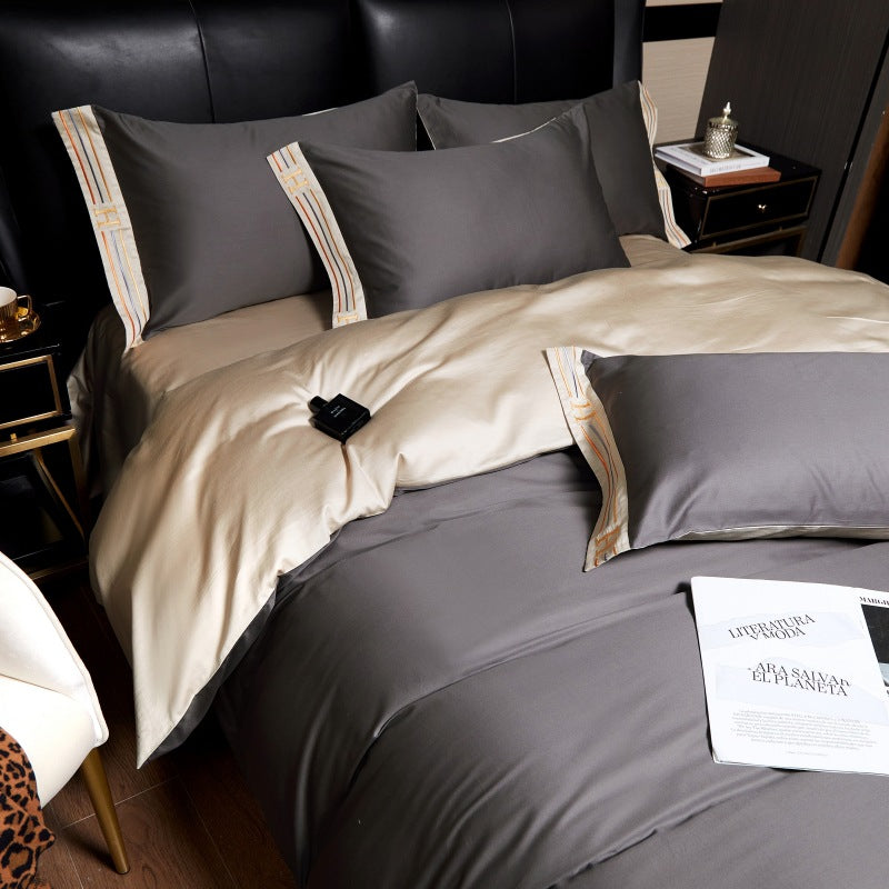 Baumwoll-Satin besticktes graues Bettwäsche-Set