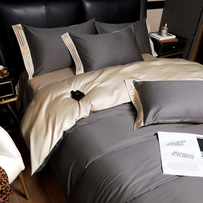 Baumwoll-Satin besticktes graues Bettwäsche-Set