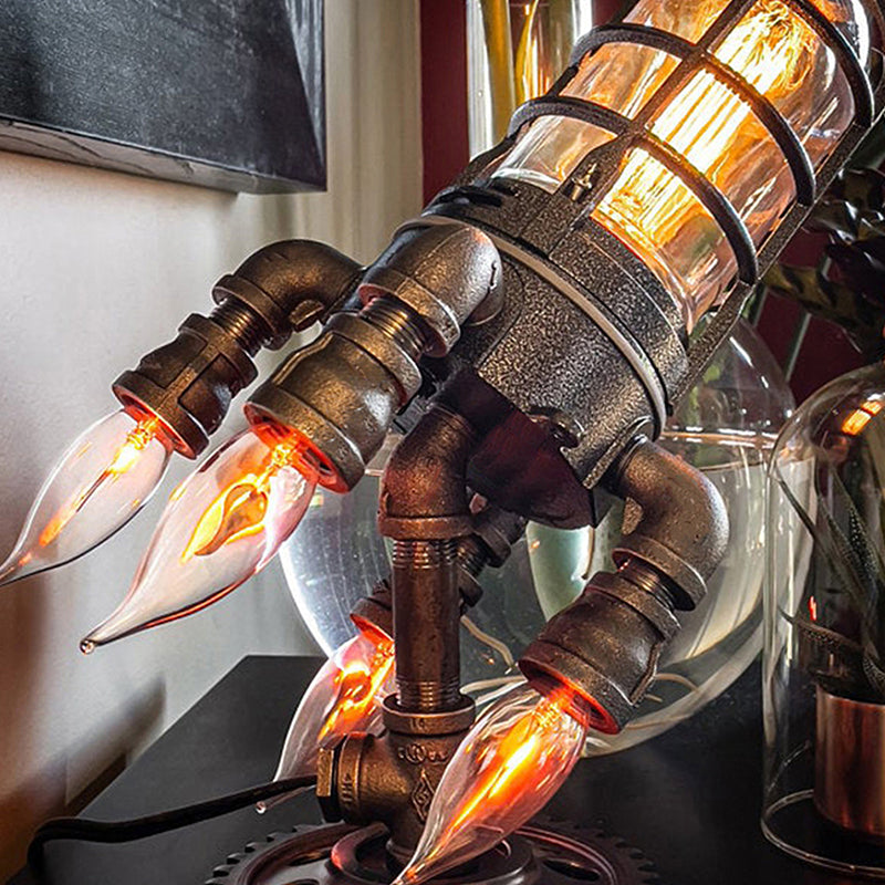 Vintage Steampunk Rocket Flame Tischlampe