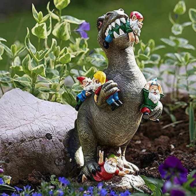 Dinosaurier fressende Gartenzwerg-Statue für Ihre Outdoor-Dekoration