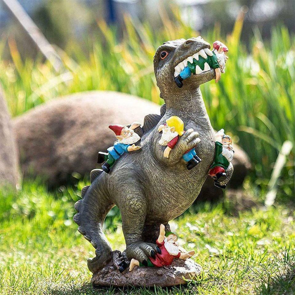 Dinosaurier fressende Gartenzwerg-Statue für Ihre Outdoor-Dekoration