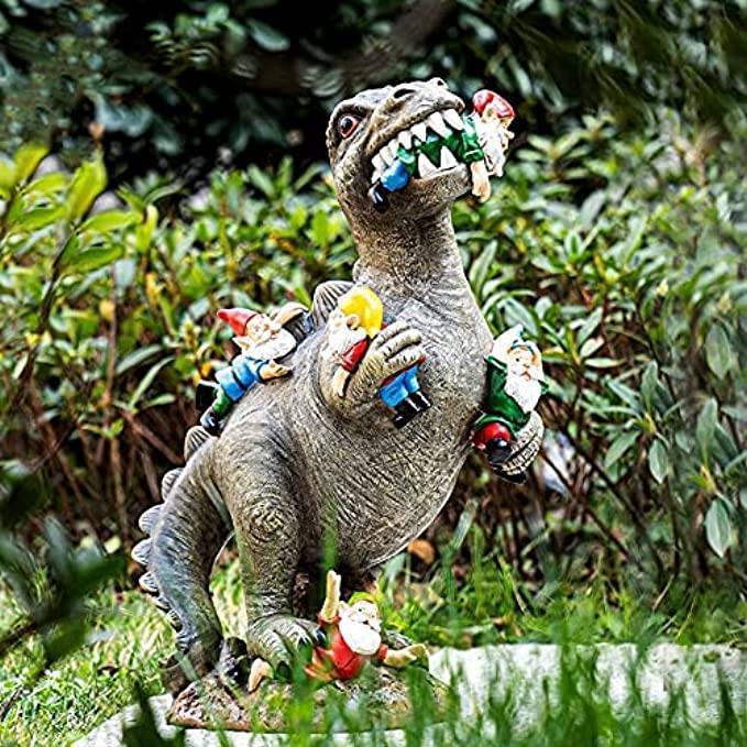 Dinosaurier fressende Gartenzwerg-Statue für Ihre Outdoor-Dekoration