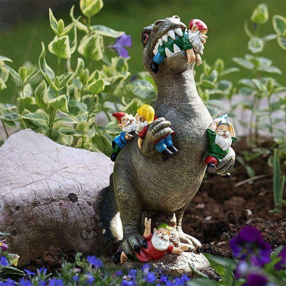 Dinosaurier fressende Gartenzwerg-Statue für Ihre Outdoor-Dekoration