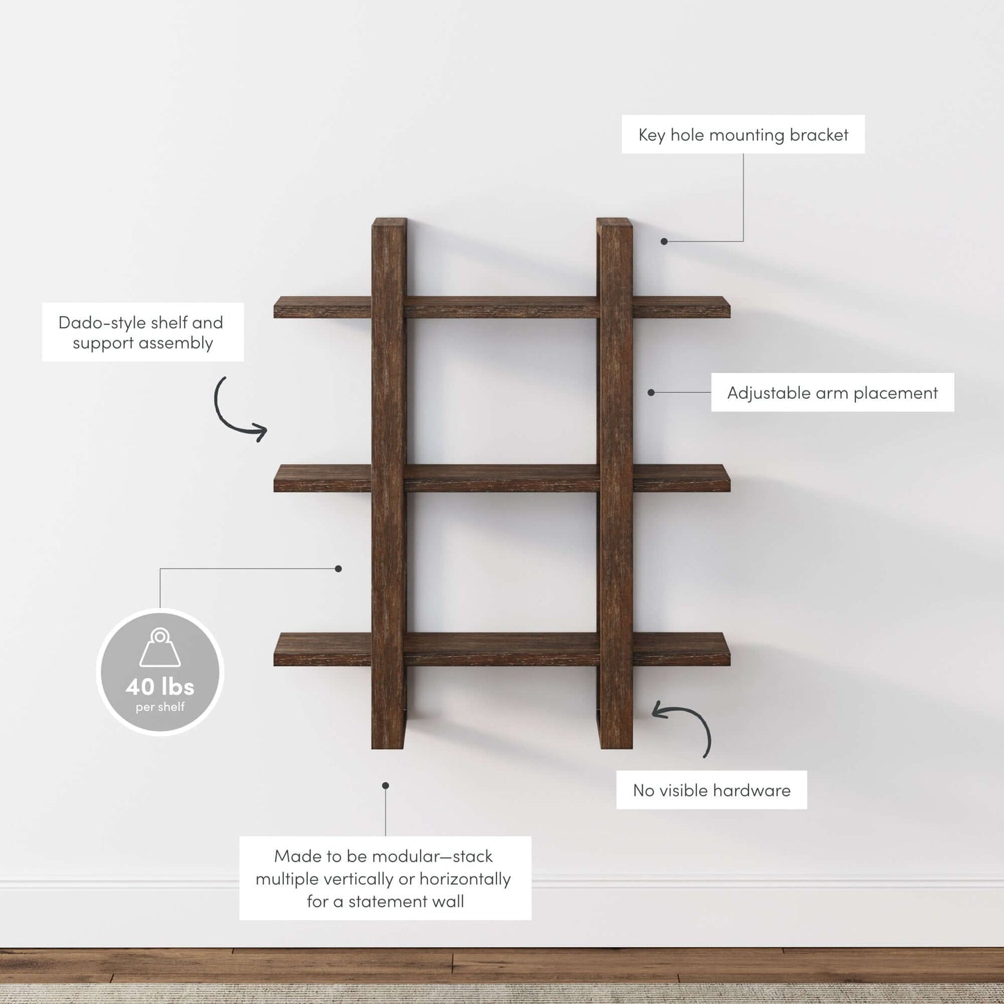 3-Stufige Hölzerne Schwimmende Wand-Anzeigeregal