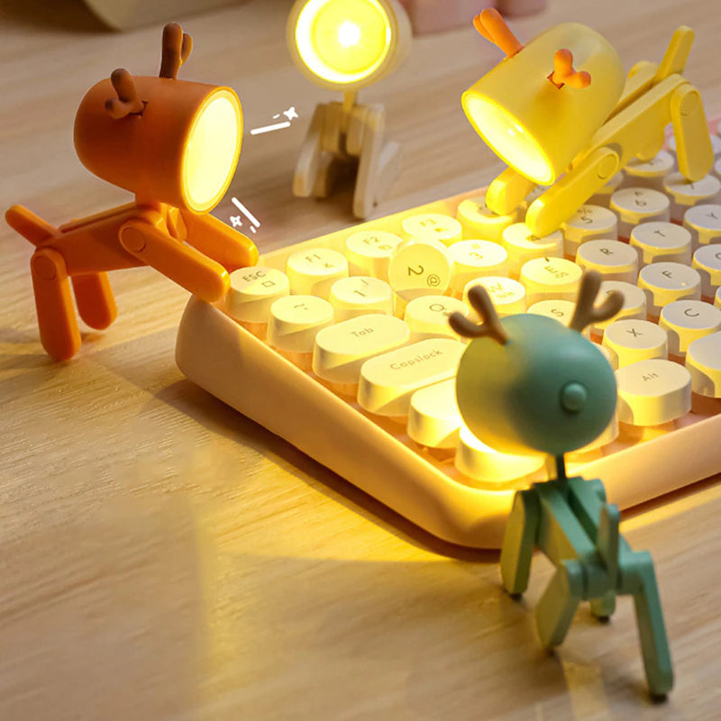 Mini-LED-Nachtlicht mit niedlichen Cartoon-Tieren, Welpen und Hirschen, verstellbare kleine Telefonhalter-Schreibtischlampe