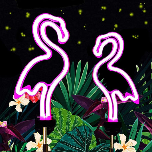 Neon Flamingo Solarlichter für Gartenwege (2er-Set)