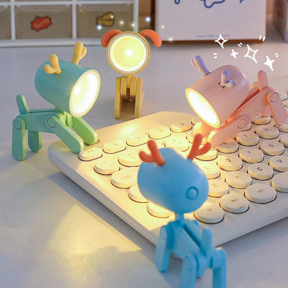 Mini-LED-Nachtlicht mit niedlichen Cartoon-Tieren, Welpen und Hirschen, verstellbare kleine Telefonhalter-Schreibtischlampe